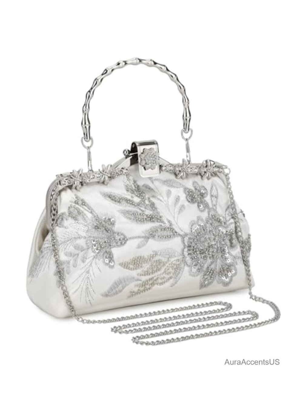 Beaded Sequin Floral Evening Clutch with Chain